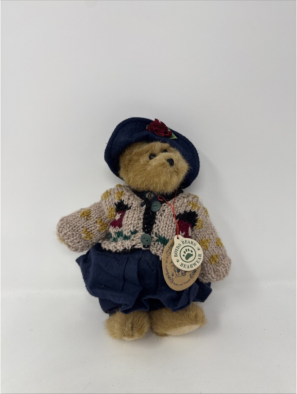 9" Boyds Jointed Plush Bear with skirt and printed sweater